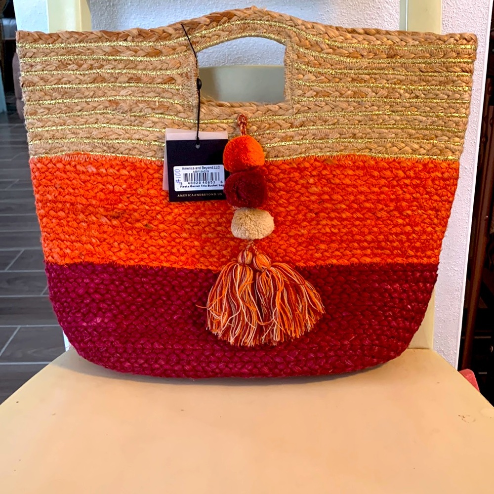 Bucket Bag by America & Beyond: Fiesta Garnet Trio w/Gold Accents NWT